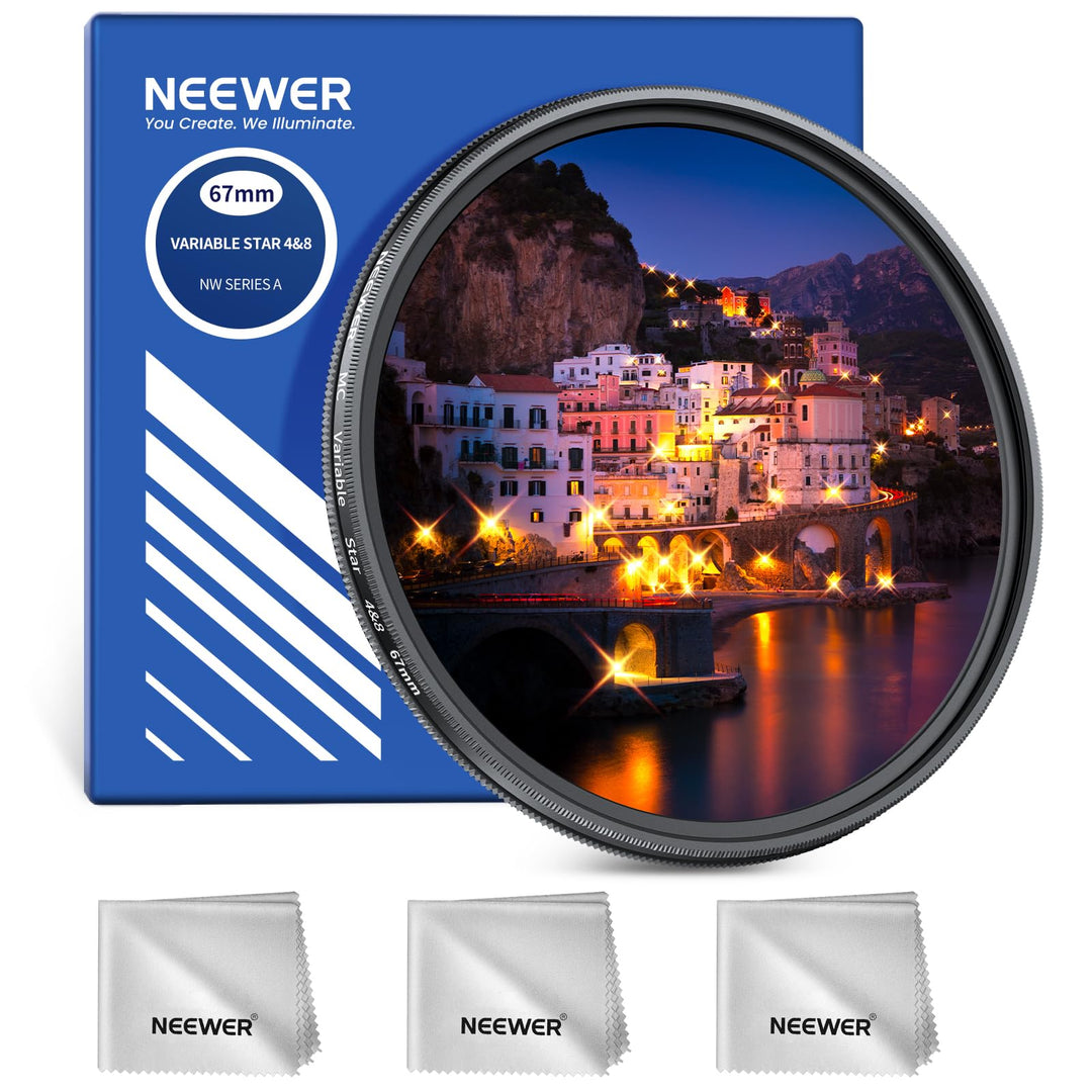 NEEWER 67mm Sternfilter 4/8 Punkte, Verstellbarer Star Filter, mehrfach beschichteter drehbarer Kreu
