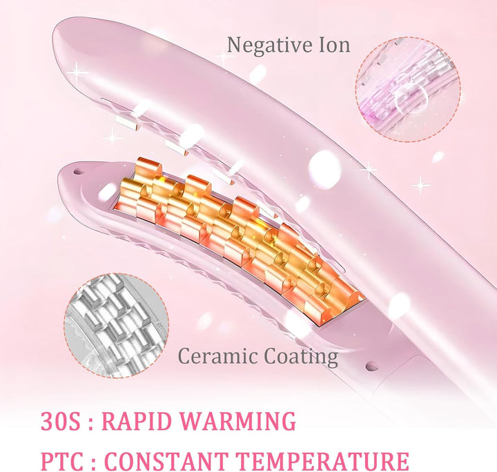 Kreppeisen – 30s PTC-Heating, 3-temp (160-200°C), Negative Ionen für Fülle am Ansatz & glatte Wellen