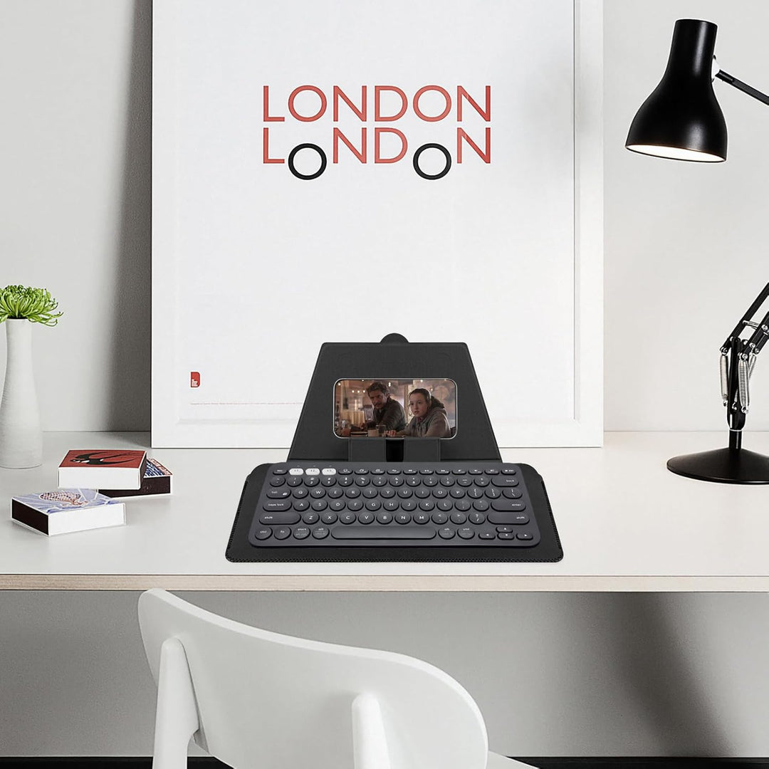 GEEKRIA Compact Keyboard Case, Vegan Leder Travel Case mit Phone und Tablet Halterung, Kompatibel mi