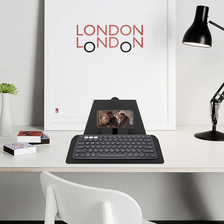 GEEKRIA Compact Keyboard Case, Vegan Leder Travel Case mit Phone und Tablet Halterung, Kompatibel mi