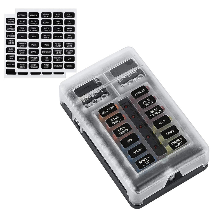 Kohree 12 Fach kfz Sicherungshalter 12 Volt, kfz Sicherungskasten 12V mit LED-Anzeige, 24 Sicherunge