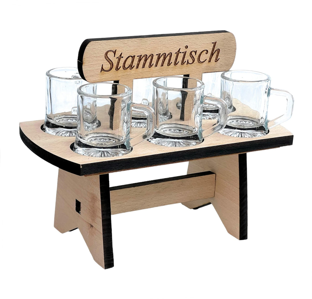 DanDiBo Schnapsbrett 20 cm mit Gravur Stammtisch mit 6 Gläser Schnapslatte Schnapsleiste