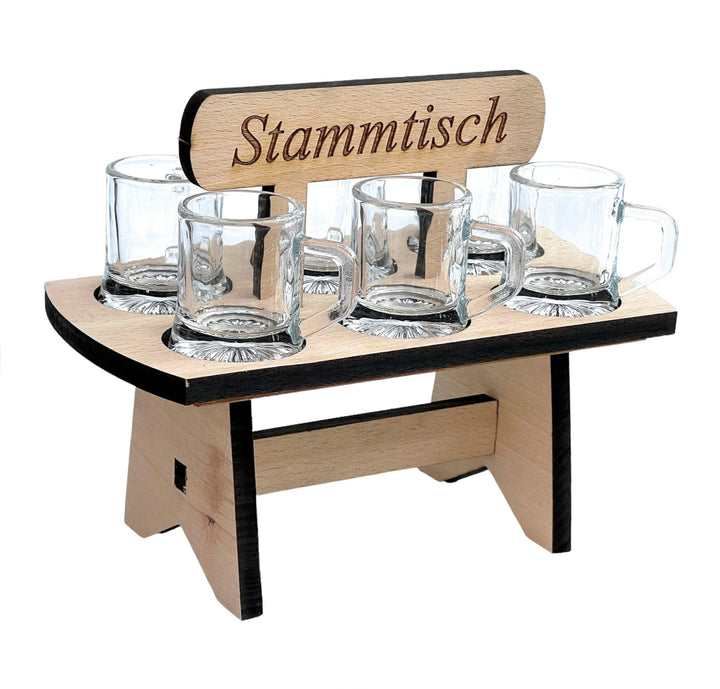 DanDiBo Schnapsbrett 20 cm mit Gravur Stammtisch mit 6 Gläser Schnapslatte Schnapsleiste
