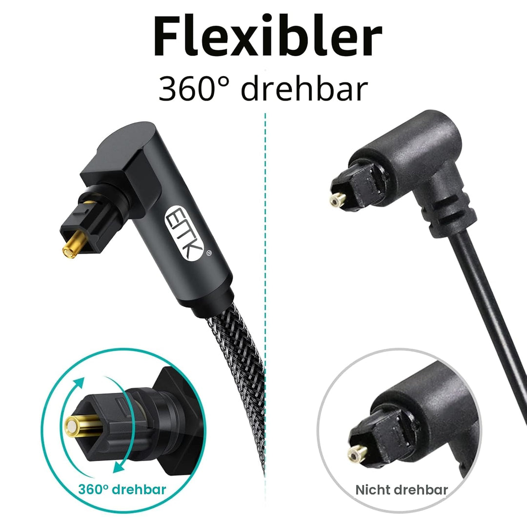 EMK Optisches Kabel, 360 Grad Rotierend Optisches Kabel Winkelstecker, Digital Optisches Kabel Gewin