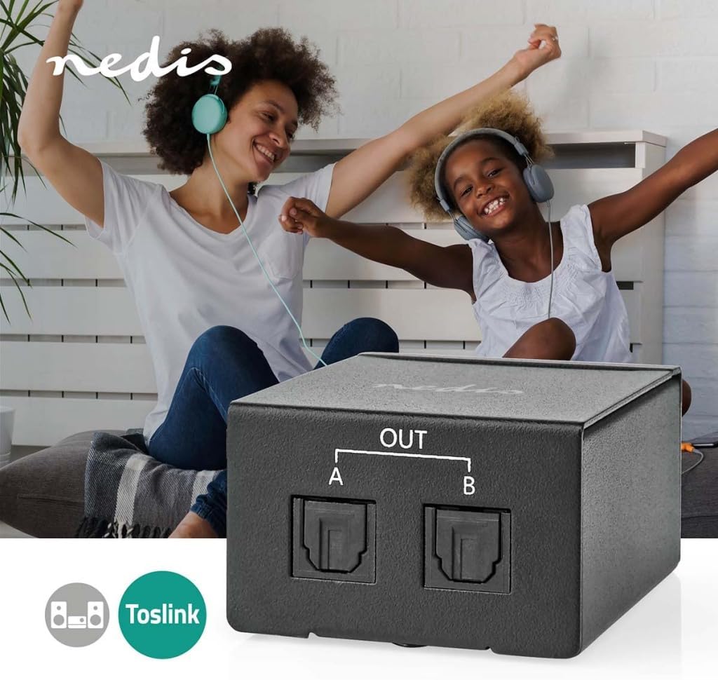 Nedis TosLink-Splitter | 2-Weg | Anschlüsse – Eingang: TosLink Buchse | Anschlüsse – Ausgang: 2X Tos