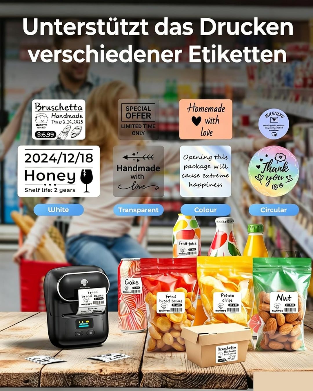 Phomemo M110 Etikettendrucker Bluetooth, Tragbarer Etikettendrucker Selbstklebend, Thermo Label Prin