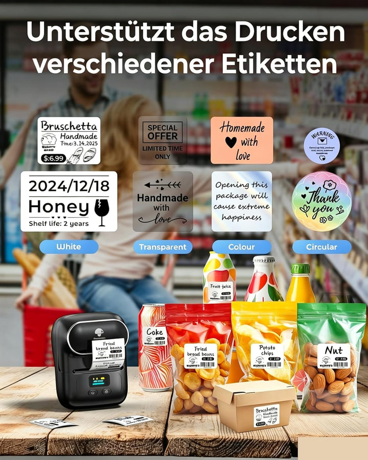 Phomemo M110 Etikettendrucker Bluetooth, Tragbarer Etikettendrucker Selbstklebend, Thermo Label Prin