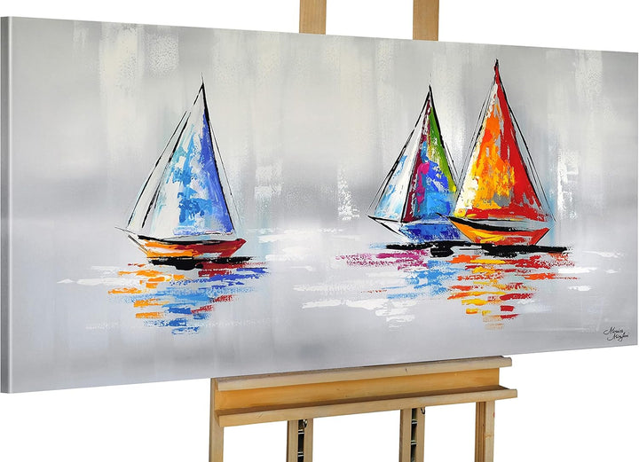 Monica Mirafiori I 100% HANDGEMALT I Gemälde Segelboote 100x50cm | Gemälde Handgemalt | Acrylgemälde
