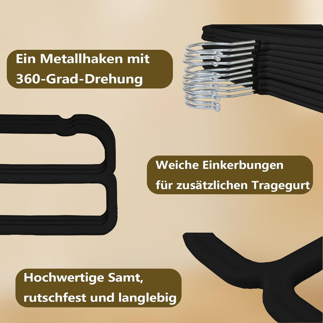 WJWSKI Hosenbügel,10 Stück rutschfeste Samt Kleiderbügel Hosen, Platzsparender Hosenrockbügel mit 36