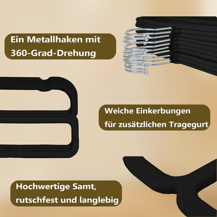 WJWSKI Hosenbügel,10 Stück rutschfeste Samt Kleiderbügel Hosen, Platzsparender Hosenrockbügel mit 36
