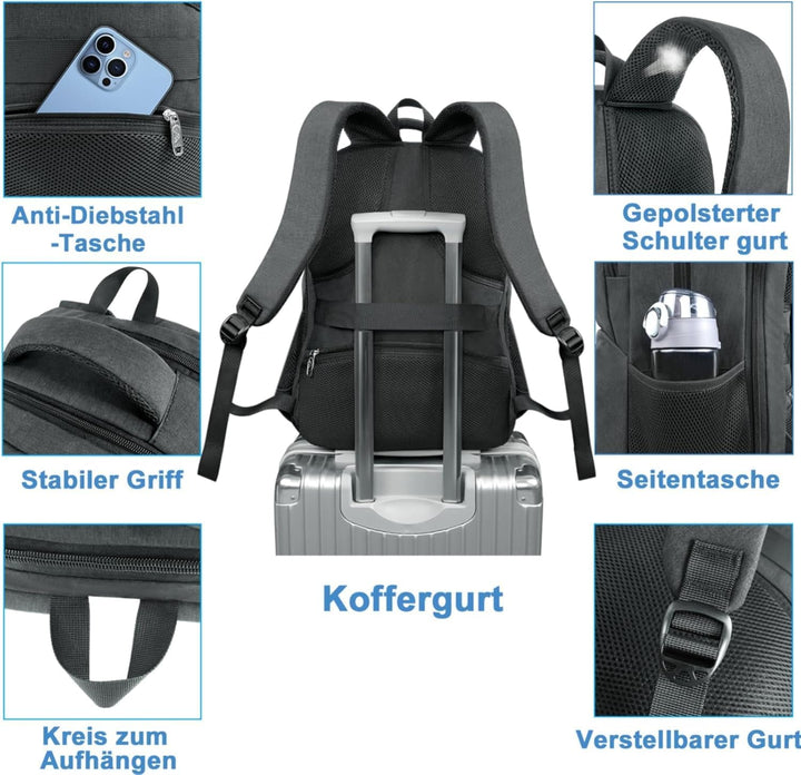 MATEIN Laptop Rucksack 17 Zoll mit Kühlfach, Lunch Rucksack Reiserucksack Herren mit USB Ladeanschlu
