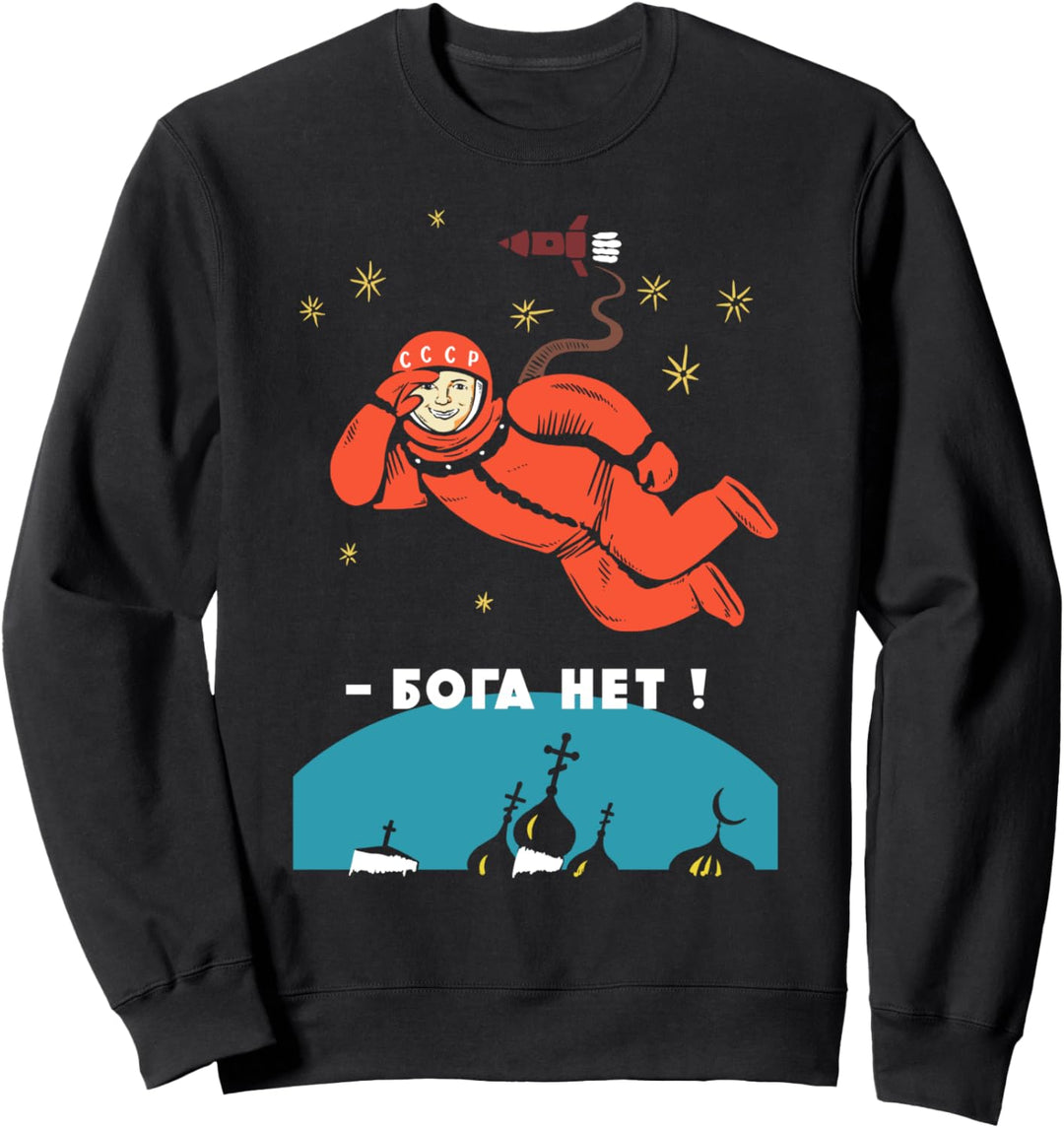 Es gibt keinen Gott Grafik Retro Atheist Yuri Gagarin Space Sweatshirt