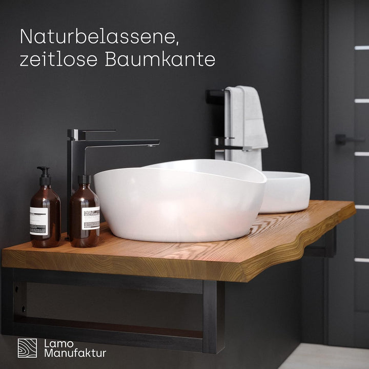 LAMO Manufaktur Waschtischplatte, Holzplatte Waschtisch Baumkante, 80x60 cm (AxB), Rustikal, ohne Mo