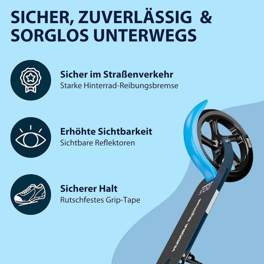 HUDORA BigWheel Pure Scooter - Stabiler Aluminium-Roller mit Ständer - Höhenverstellbarer &amp; zusammen
