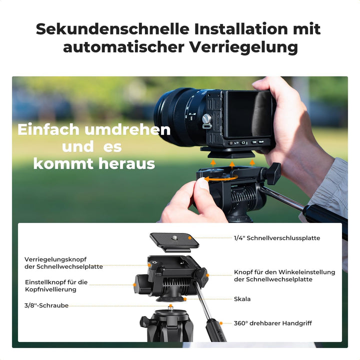K&amp;F CONCEPT Kamerastativ S254A3+BV01, Leichtes Stativ mit Tasche,172cm Handystativ,Tripod für Canon