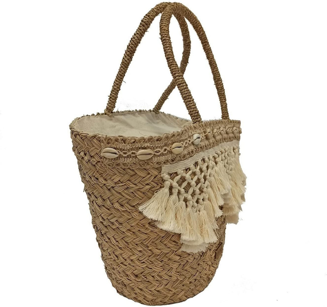 FOR TIME Women's Beach Tote Bag Strandtasche Shopper Damen, Natürlich