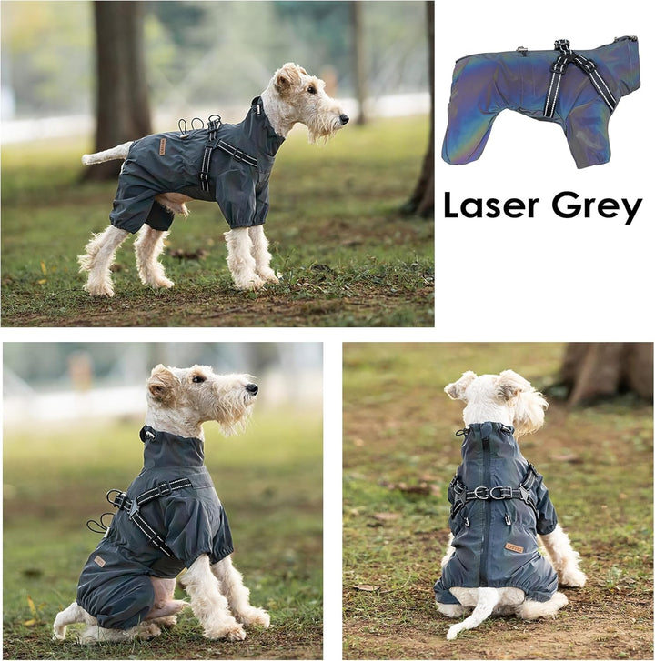 Hundegeschirr-Regenmantel, Verstellbare 4-Bein-Hundejacke mit Geschirr Reflektierender Overall Wasse