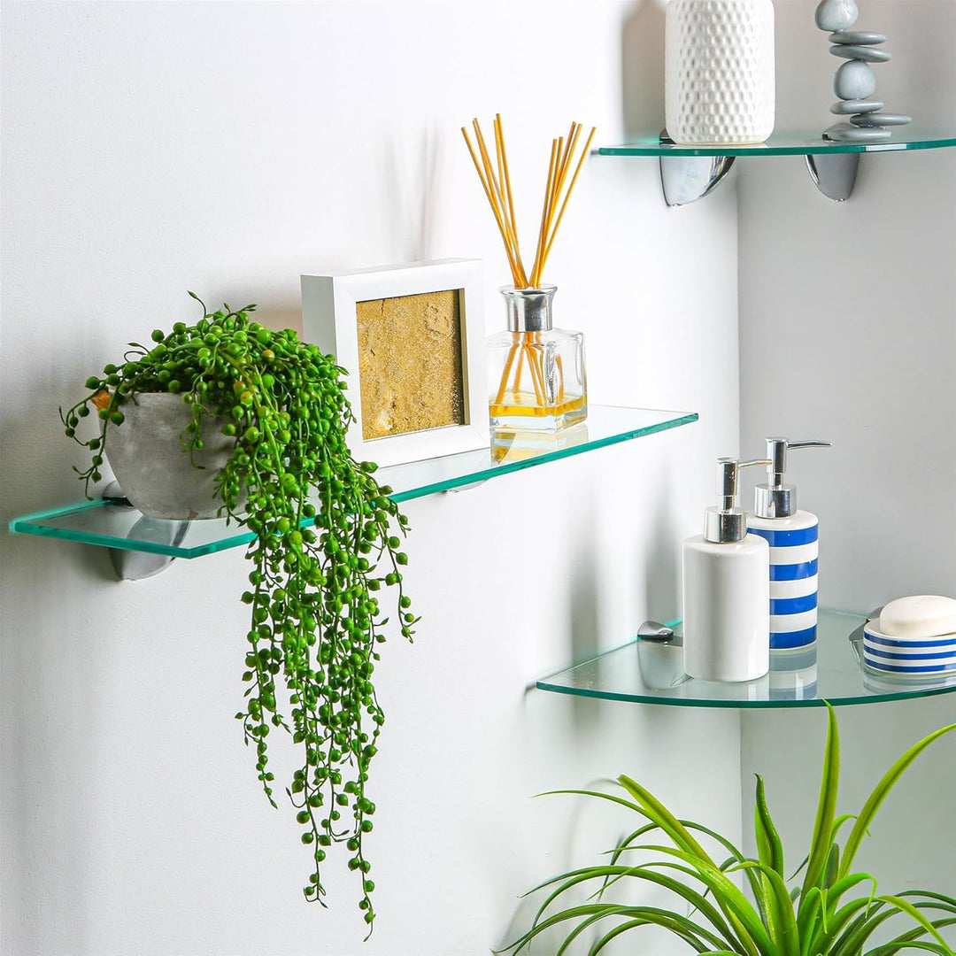 Harbour Housewares 2X Klar 60cm Schwebende Wandregale aus Glas - Badezimmer Dusche Küche Regale Lage