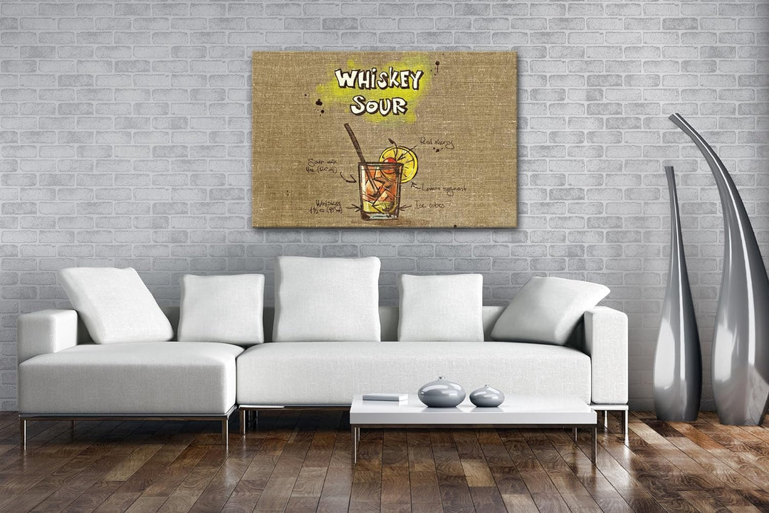 deyoli Rezept für einen Whiskey Sour Format: 80x60 als Leinwandbild, Motiv fertig gerahmt auf Echtho