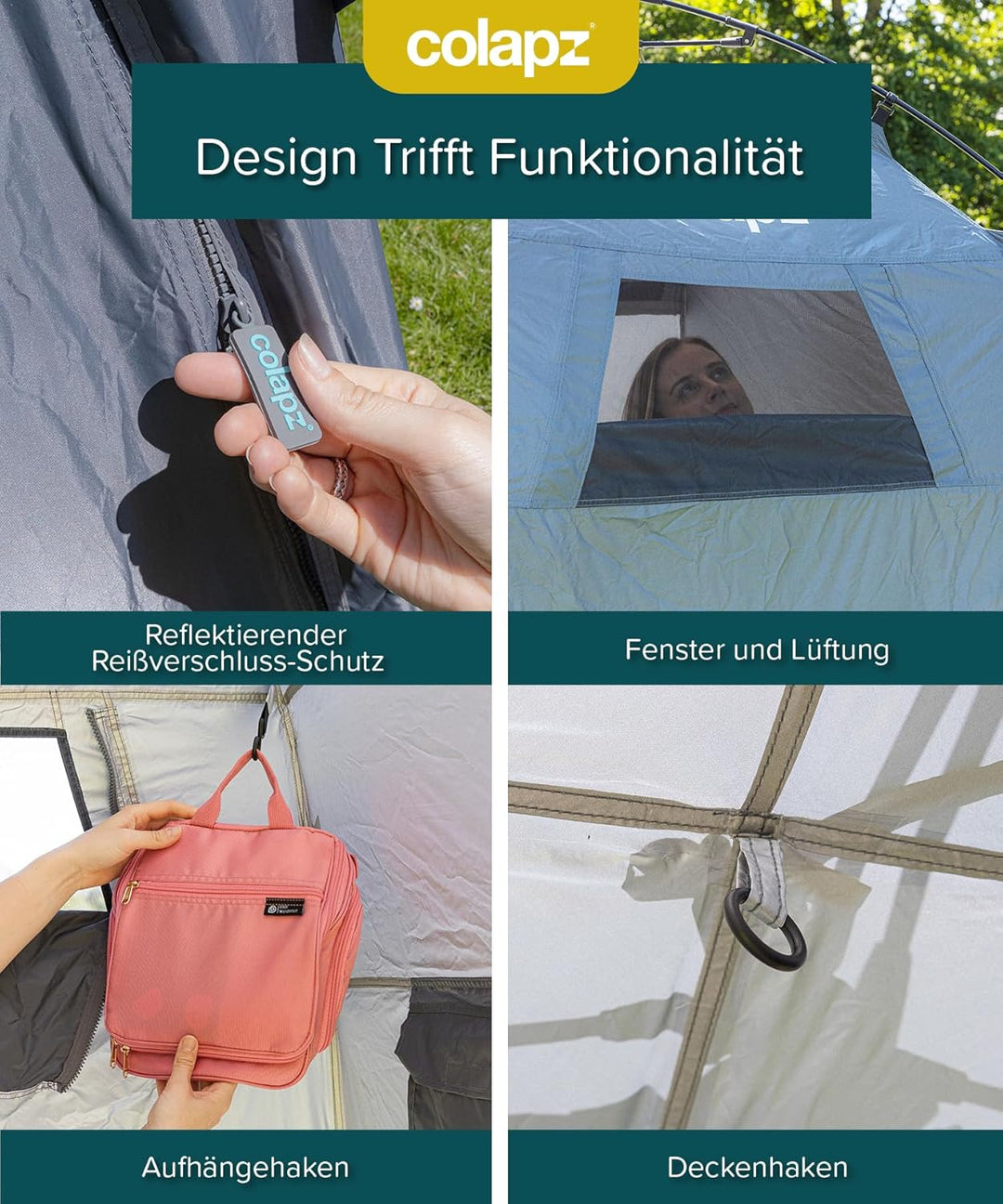 Camping Duschzelt & Toilettenzelt Pop-Up 2,1 m – Tragbare Umkleidekabine Outdoor wasserdicht – Sicht