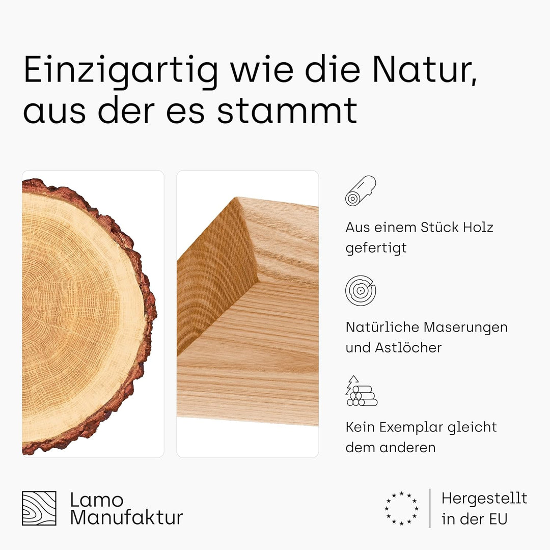 LAMO Manufaktur Wandregal Holz Gerade | Regal Farbe: Roh | Invisible: Schweberegal | 50 cm Invisible
