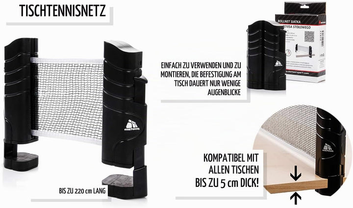 meteor Tischtennisnetze Set ausziehbar Tischtennis Netze Schwarz - Einziehbares Netz - einstellbare