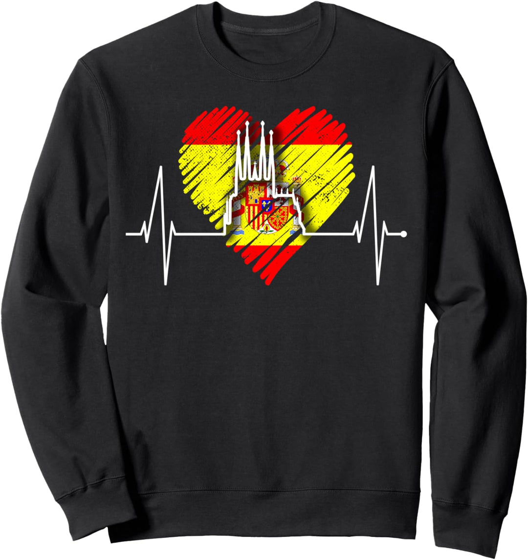 Barcelona Skyline Herzschlag Spanien Flagge Sagrada Familia Sweatshirt