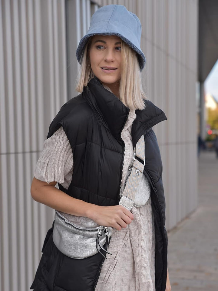 styleBREAKER Damen Halbmond Crossbody Schultertaschen Set 2-Teilig, Schultergurt mit Zick-Zack Raute