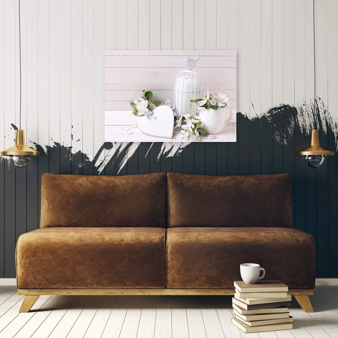 Feeby Wandbild Herz Druckbild Leinwandbild für Wohnung Weiss 100x70 cm M14321 100x70 cm, M14321 100x