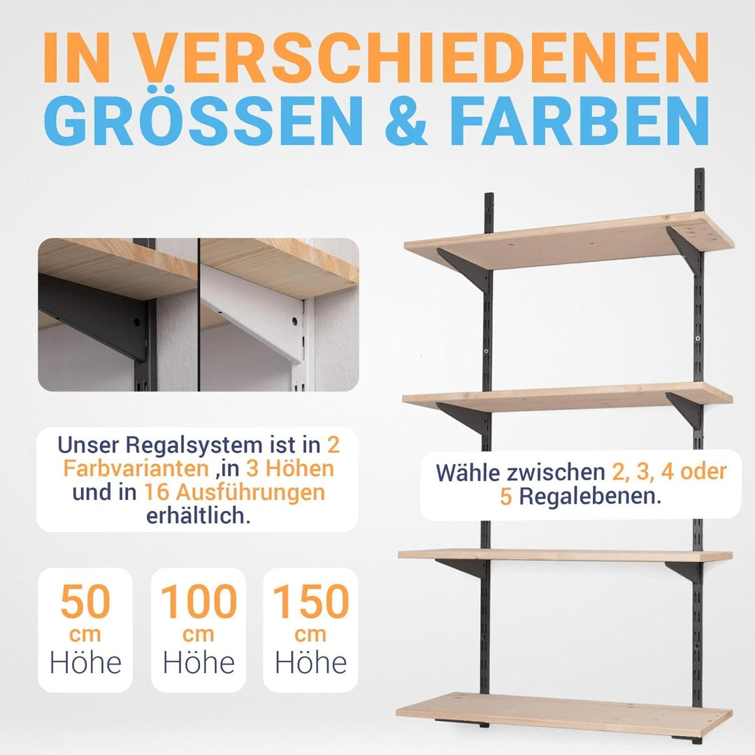 · Wandregal Metall mit Boden · Regal in 50 Varianten · Höhe: 50 cm · 3 Ebenen in 80 x 20 cm (B x T)