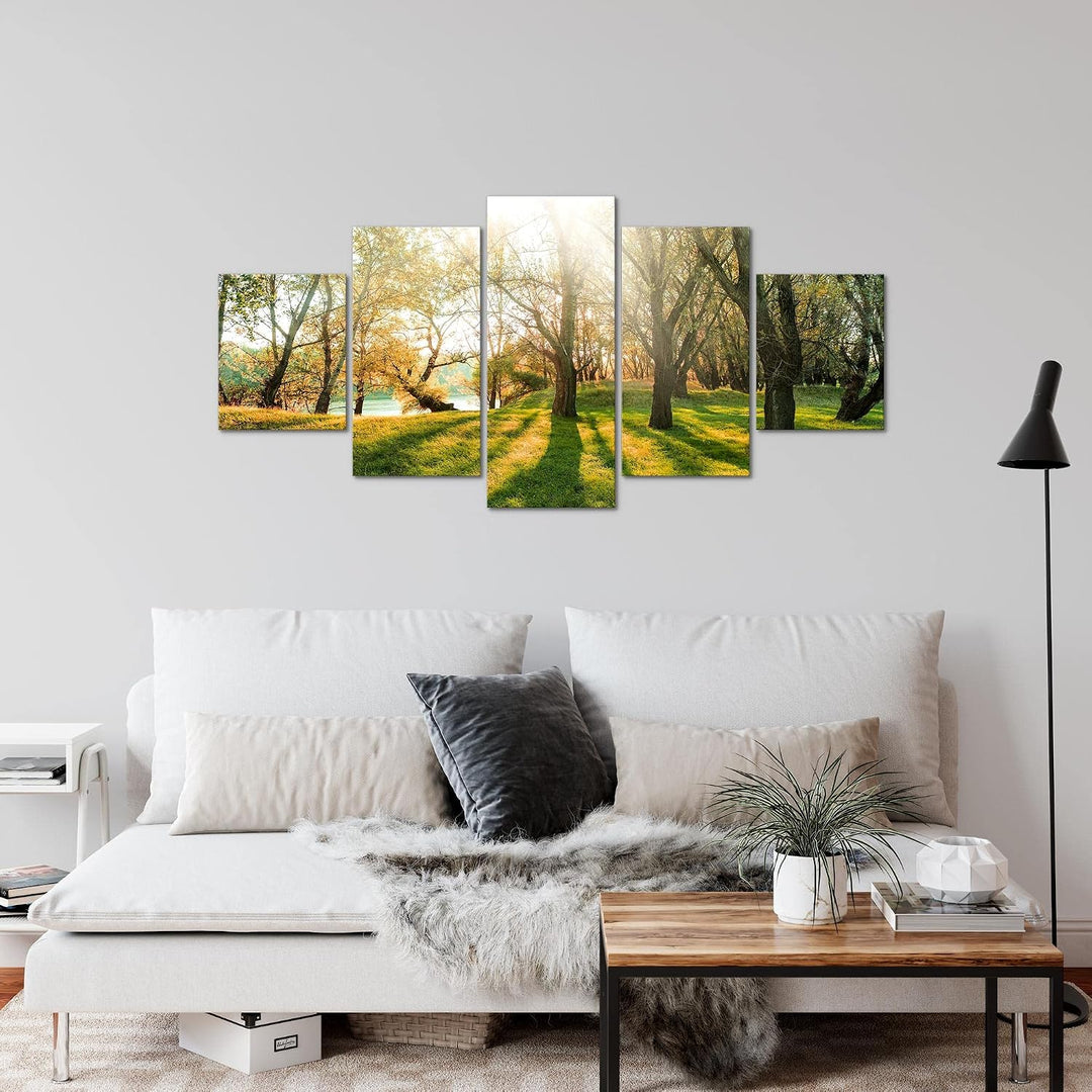 Runa Art Wandbilder Wald Landschaft 5 Teilig Bild auf Vlies Leinwand Deko Schlafzimmer Wohnzimmer So