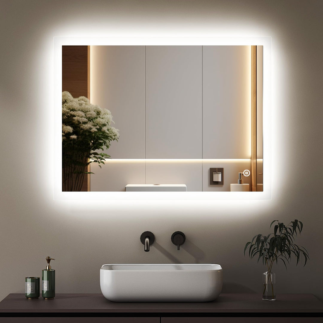 Boromal Badezimmerspiegel mit Beleuchtung 50x70cm Badspiegel mit Beleuchtung 3 Lichtfarbe Dimmbar 30