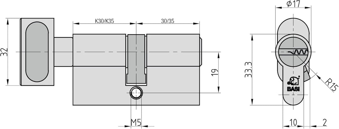 BASI | V55 Profil-Knaufzylinder K30/30 mm | Doppelzylinder für Hauseingangs- Wohneingangstüren | Zyl
