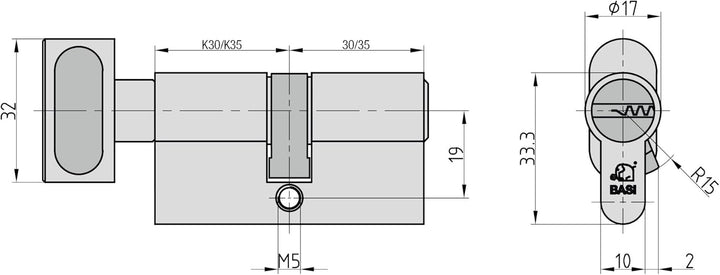 BASI | V55 Profil-Knaufzylinder K30/30 mm | Doppelzylinder für Hauseingangs- Wohneingangstüren | Zyl
