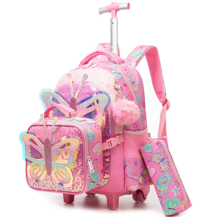 HTgroce Schulranzen Rucksack Trolley mit 2 Rollen für Kinder Mädchen, Einhorn Schulranzen mit Rollen