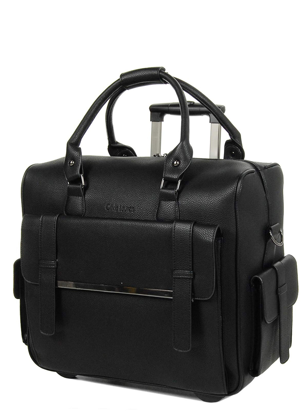 Bowatex Luxus Damen Schulter Gurt Aktentasche Laptop Trolley auf Rollen Schwarz