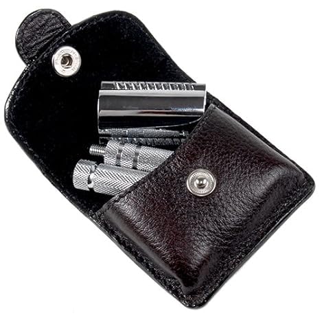 Parker Safety Razor A1R - 4 Stück Reise Sicherheitsrasierer & Ledertasche