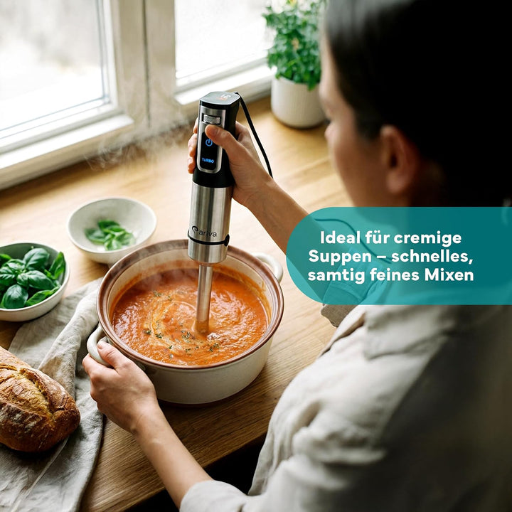 ARIVA Stabmixer 1200W Edelstahl – Handmixer mit LED-Display & Timer, Titan-beschichtete Klingen, 12