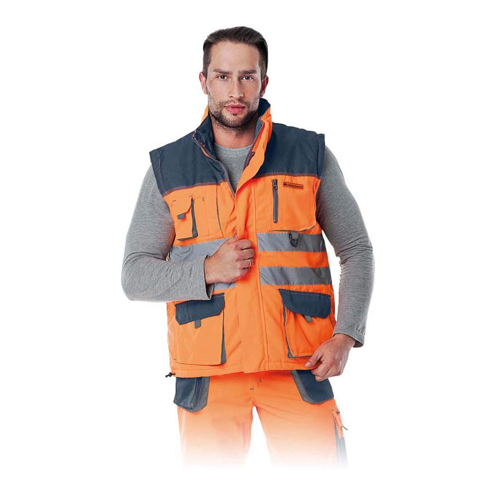 Warnweste Warnschutz Pilotenweste Arbeitsweste Warnschutzweste (LH-FMNX-V-ORANGE) XL Orange-Dunkelbl