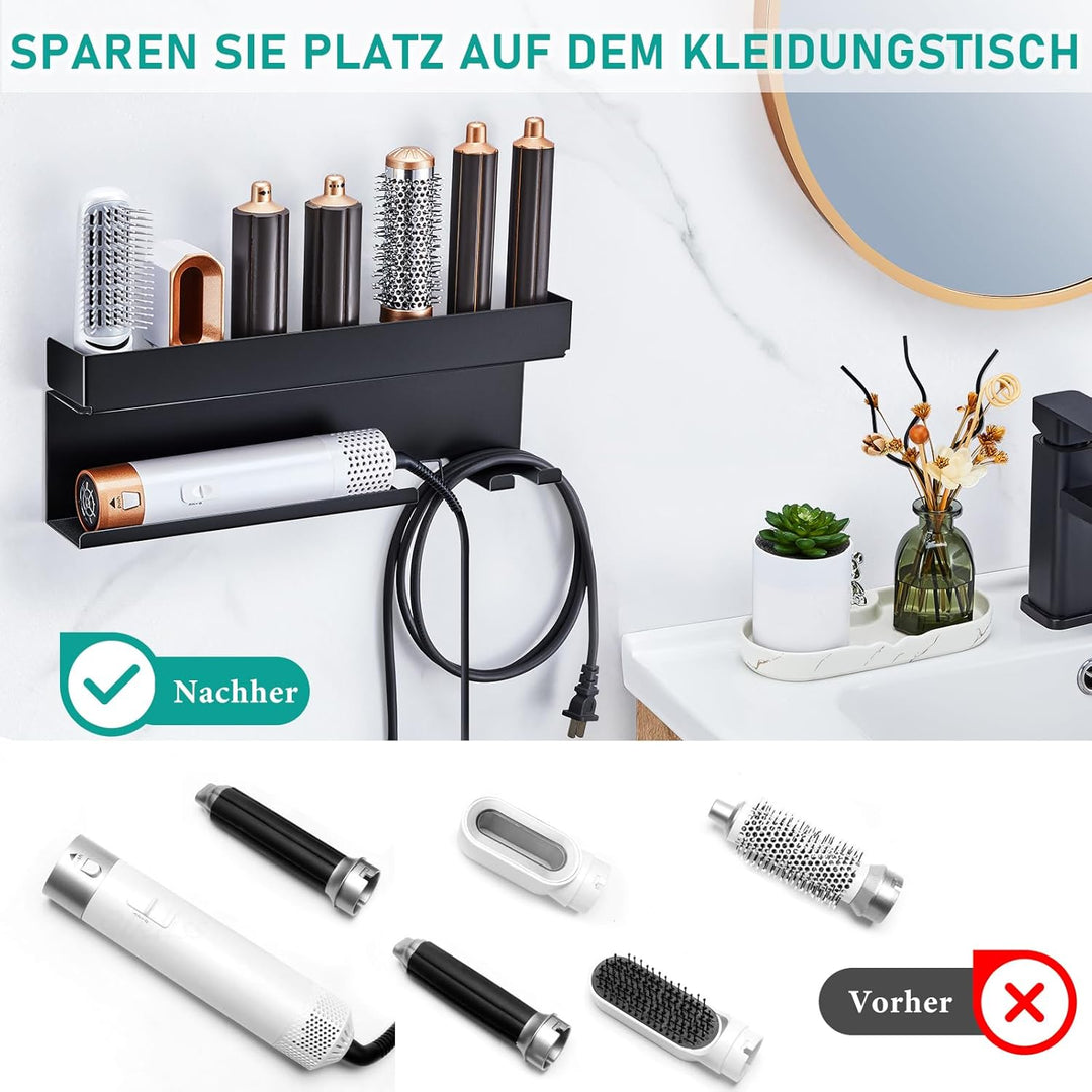 Föhnhalter Wand Ohne Bohren, Schwarz Lockenstab Styler Zubehör Wandhalterung, Metall Glätteisen Halt
