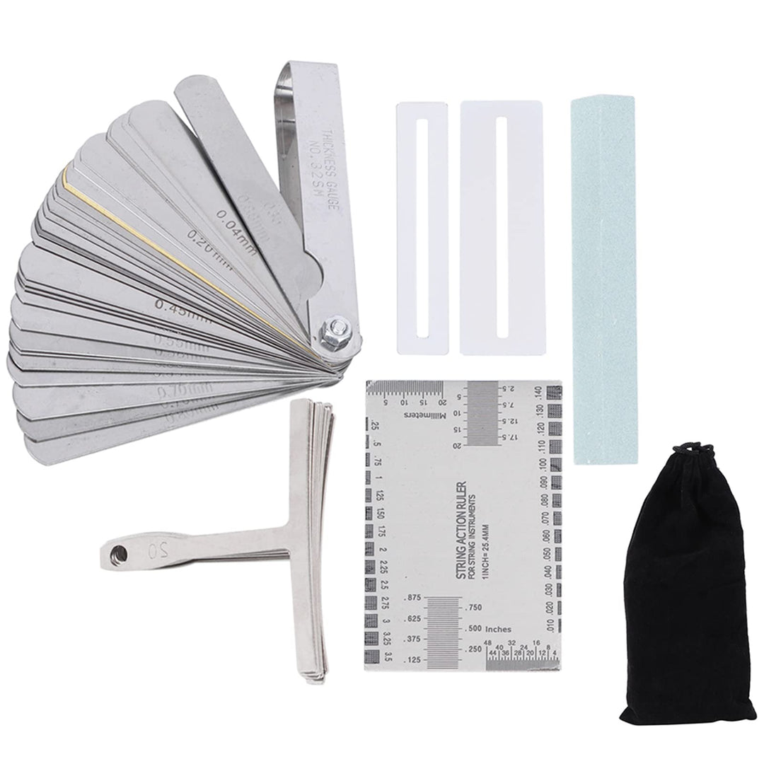 Gitarren Tool Set, Edelstahl Gitarrenwerkzeuge mit Sander Radius Gauge, String Action Ruler und Grif