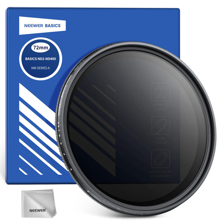 NEEWER BASICS 72mm variabler ND Filter, ND2-400 1-9 Stops Lichtreduzierung, drehbarer variabler Grau