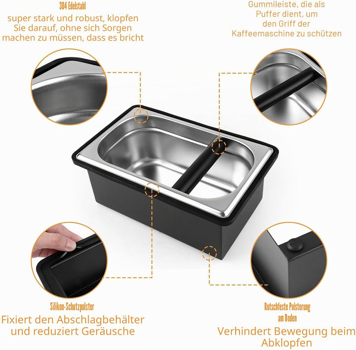 APACALI 1 Stück Abklopfbehälter für Siebträger, Abschlagbehälter, Espresso-Klopfbox, Edelstahl Kaffe