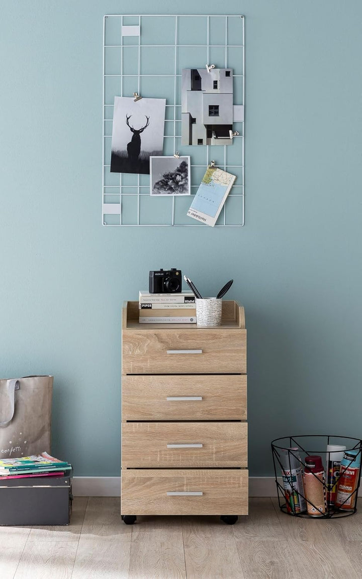 KADIMA DESIGN Rollcontainer WL5.749 40x70,5x33cm Sonoma | Schreibtisch-Container Rollschrank 4 Schub