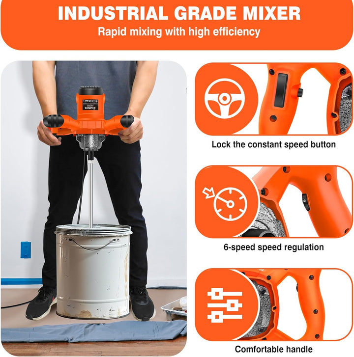 2600W Rührwerk Mörtelrührer 230V, 6 Geschwindigkeits-Elektrischer Handrührgeräte, M14-Gewinde, Beton