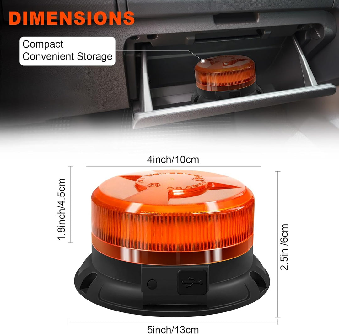 AnTom rundumleuchte akku 9 Blitzmuster 12V 24V Gelb Warnleuchte led magnet mit Autoladekabel und USB
