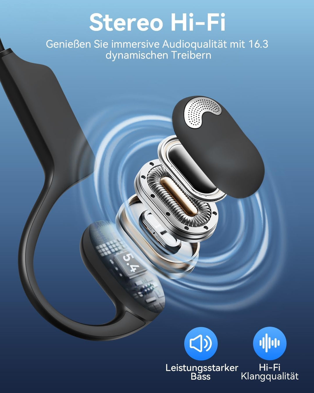 Bluetooth-Kopfhörer mit Mikrofon, offene Ohr Kopfhörer w/Geräuschdämpfungsmikrofon für Telefon PC Co