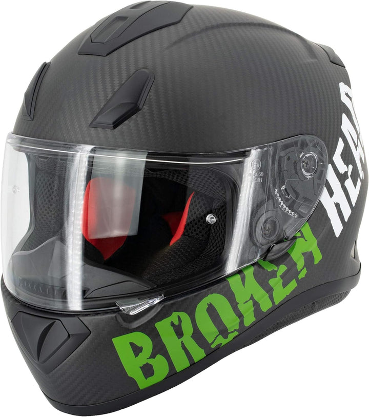 Broken Head BeProud Carbon Grün matt Limitierte Sonderedition - sportlicher Racing Motorrad-Helm S (