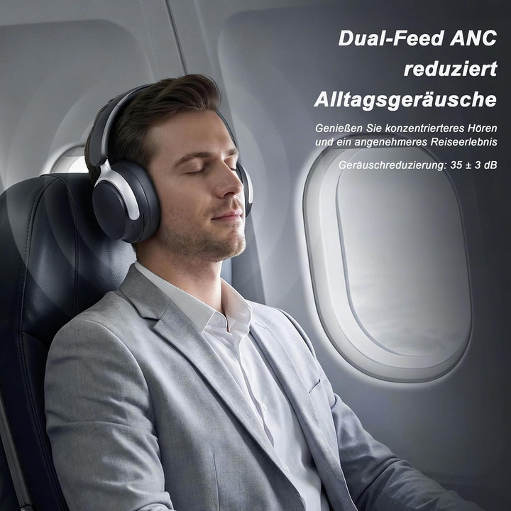 Over Ear Kopfhörer Bluetooth mit Dual-Feed ANC | 80H Akku, faltbar, Memory-Foam, tiefer Bass und hoh