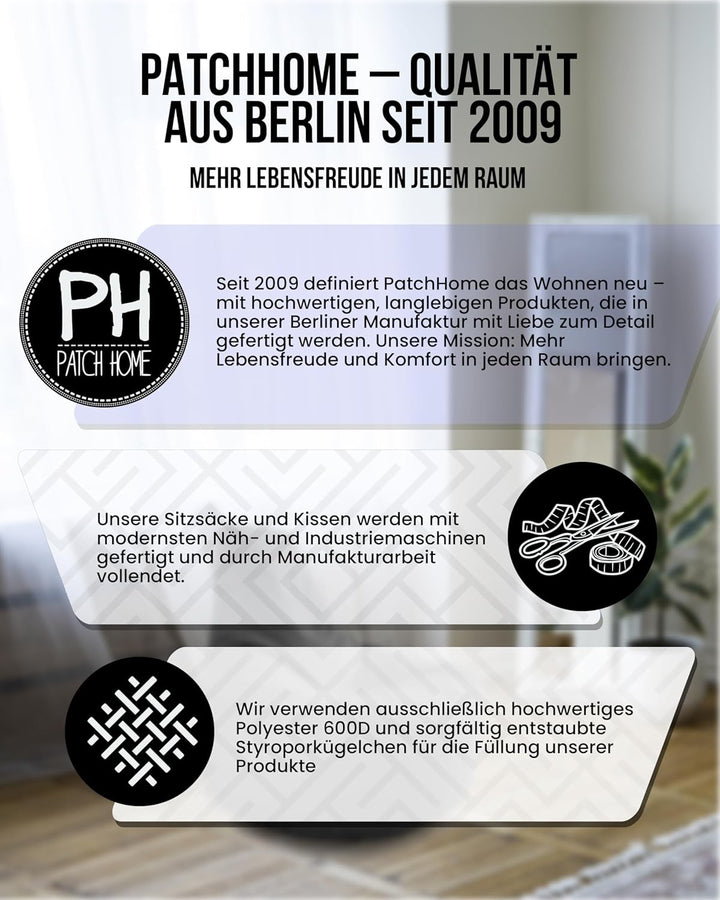 PATCH HOME Gamer Kissen &amp; Lounge Sitzsack – befüllbar mit Reissverschluss, gefüllt mit Styropor, gee